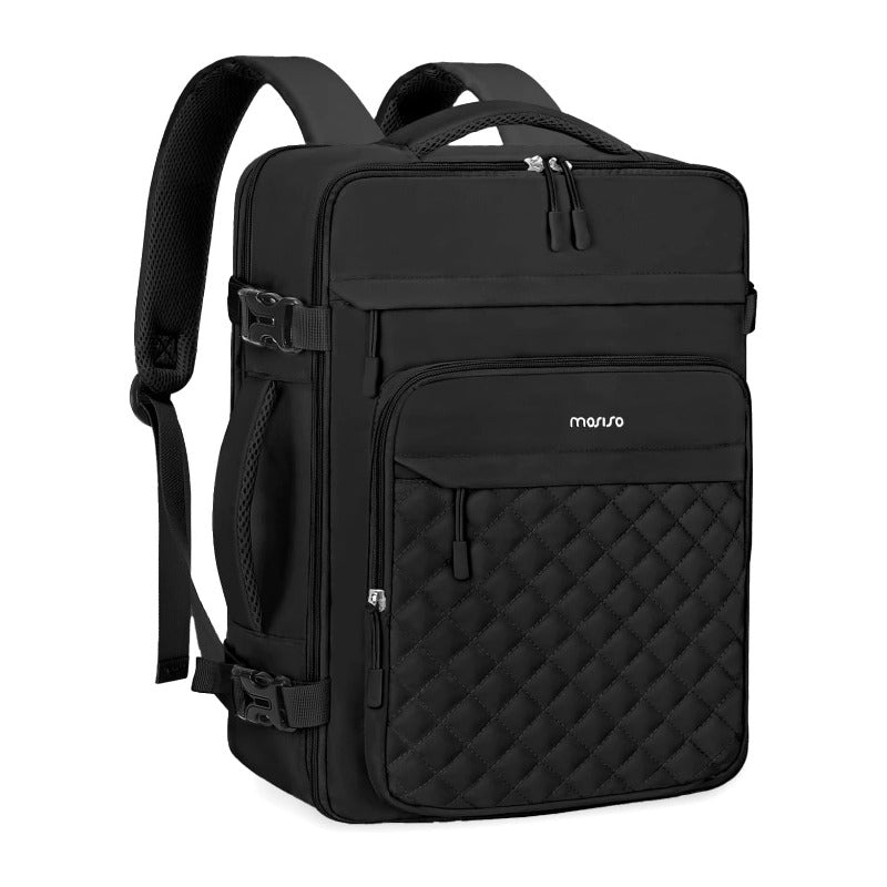 MOSISO 30L Rhombus‑Quilted Flight‑Approved Travel Laptop Backpack for Men Women, Anti‑Theft with USB Charging Port, Luggage Strap & Bonus Packing Cube