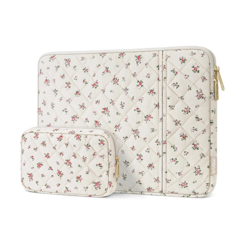 MOSISO Square‑Quilted‑Puffy Laptop Sleeve 13‑14‑Inch, Front‑Horizontal‑Pocket with Matching Accessory‑Pouch