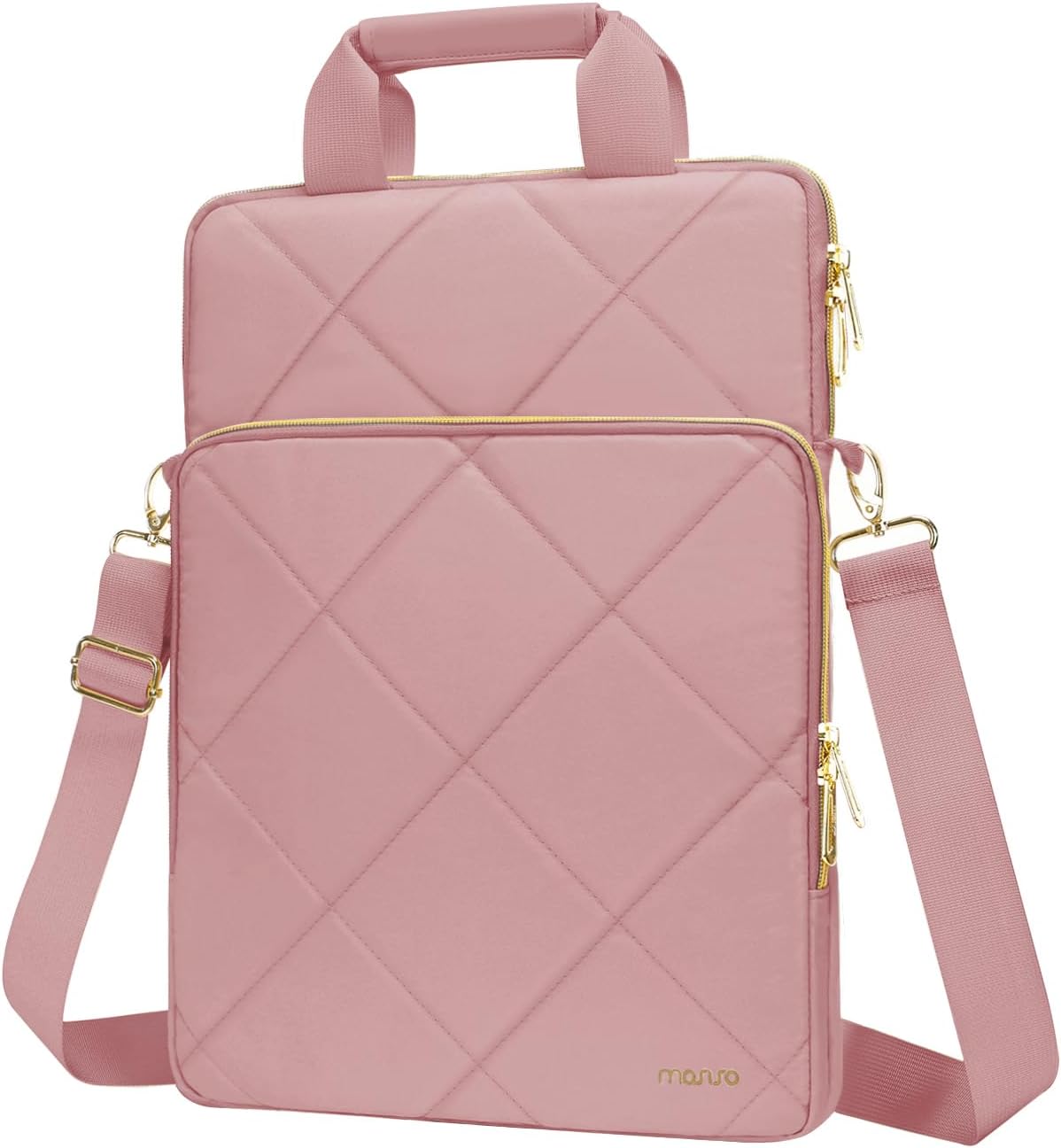 MOSISO Vertical Rhombus Quilted Laptop Shoulder Bag with Trolley Sleeve, Front Pocket & Top Handle, Multi-Size Notebook Carry Case For Office Travel