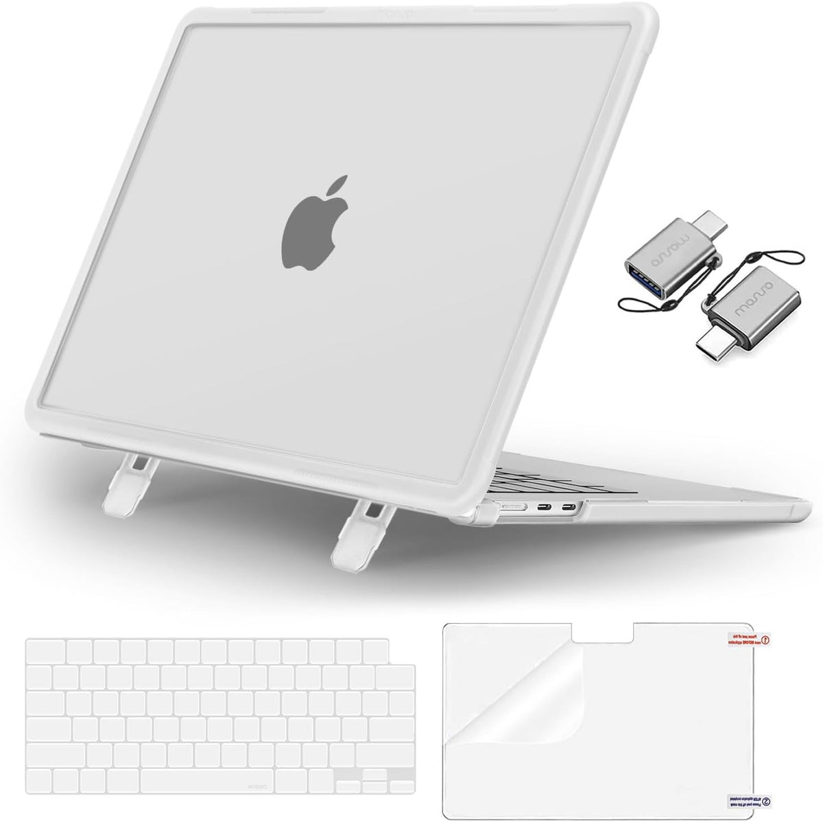 MOSISO 4‑in‑1 Matte Hard‑Shell Kit for MacBook Air 15‑Inch, Foldable Kickstand, Includes Shell, Keyboard Cover, Screen Film & USB‑C Adapters