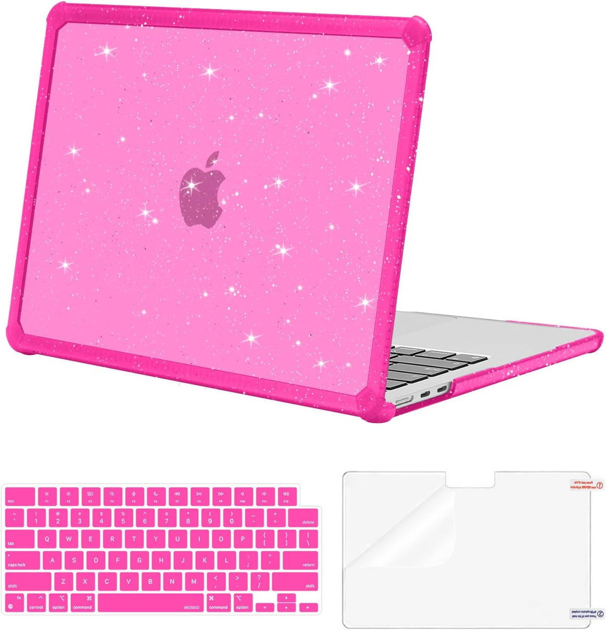 MOSISO Compatible with MacBook Air 13 inch Case M2-M5 2022-2026 A3449 A3240 A3113 A2681, Glitter Hard Case with TPU Bumper, Keyboard Cover & Screen Film