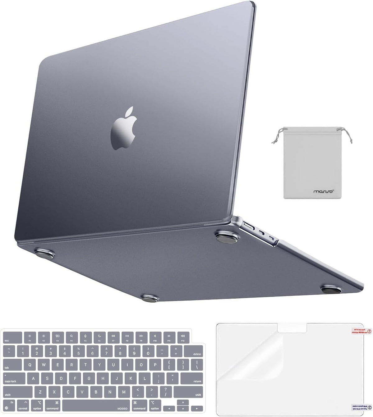 MOSISO Matte Anti-Fingerprint 4-in-1 Hard Shell Kit for MacBook Air 15 Inch M2-M5 — A3448/A3241/A3114/A2941, with Keyboard Cover, Screen Film & Storage Pouch