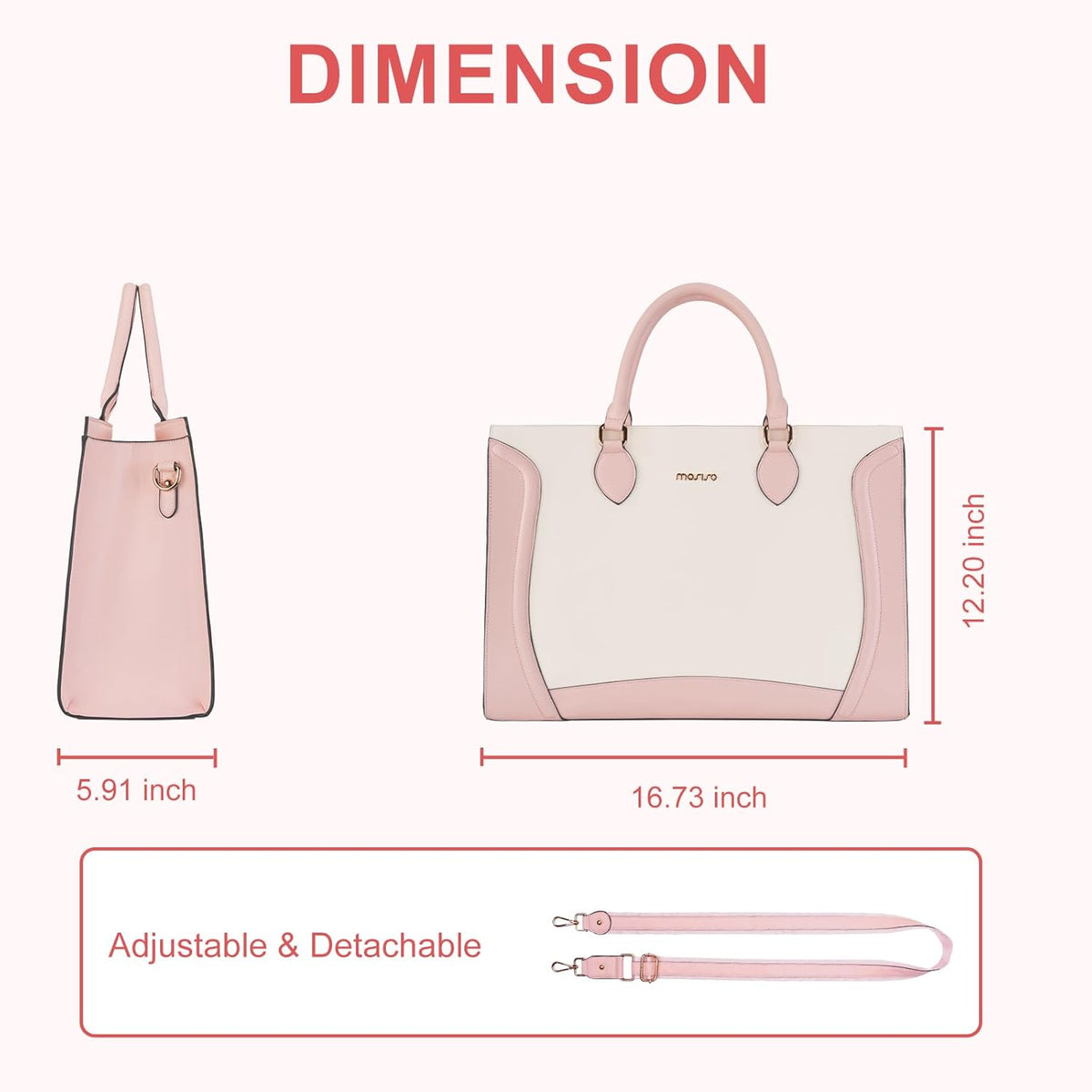 MOSISO Vertical Curve Waterproof Work Tote, MultiPocket Laptop Tote with Adjustable Cross Strap Fits 15.6Inch Laptop for Office Teacher College Women