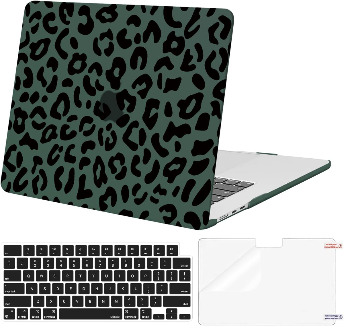 MOSISO 3in1 Leopard Grain Hard Shell Case for MacBook Air 15 M5-M2 2023-2026 A3448/A3241 w/ Touch ID Keyboard & Screen Protector