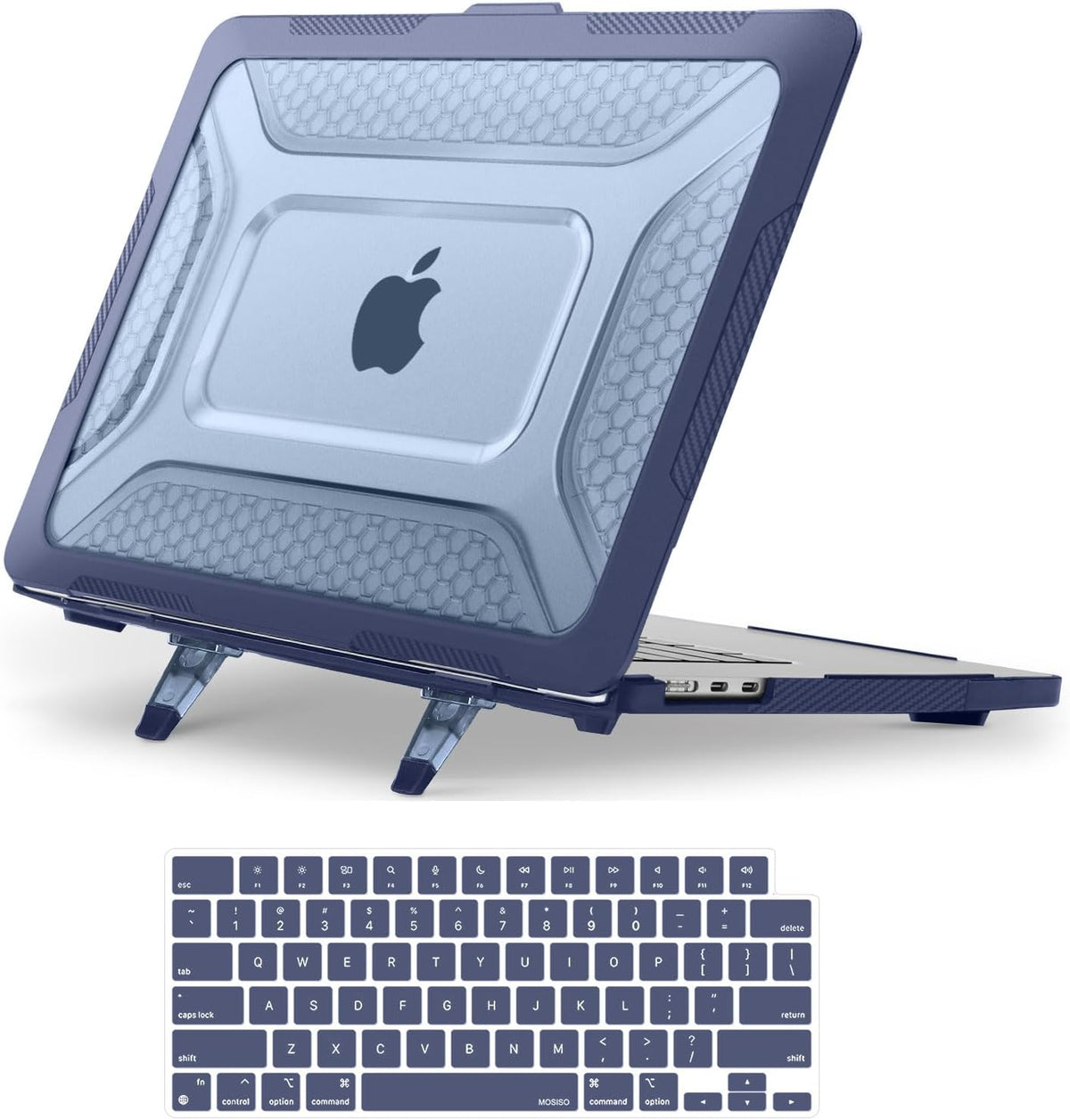 MOSISO 2 in 1 Honeycomb Shockproof TPU Bumper Hard Case Compatible with MacBook Air 15 Inch M5-M2 Heavy Duty With Fold Kickstand & Keyboard Cover