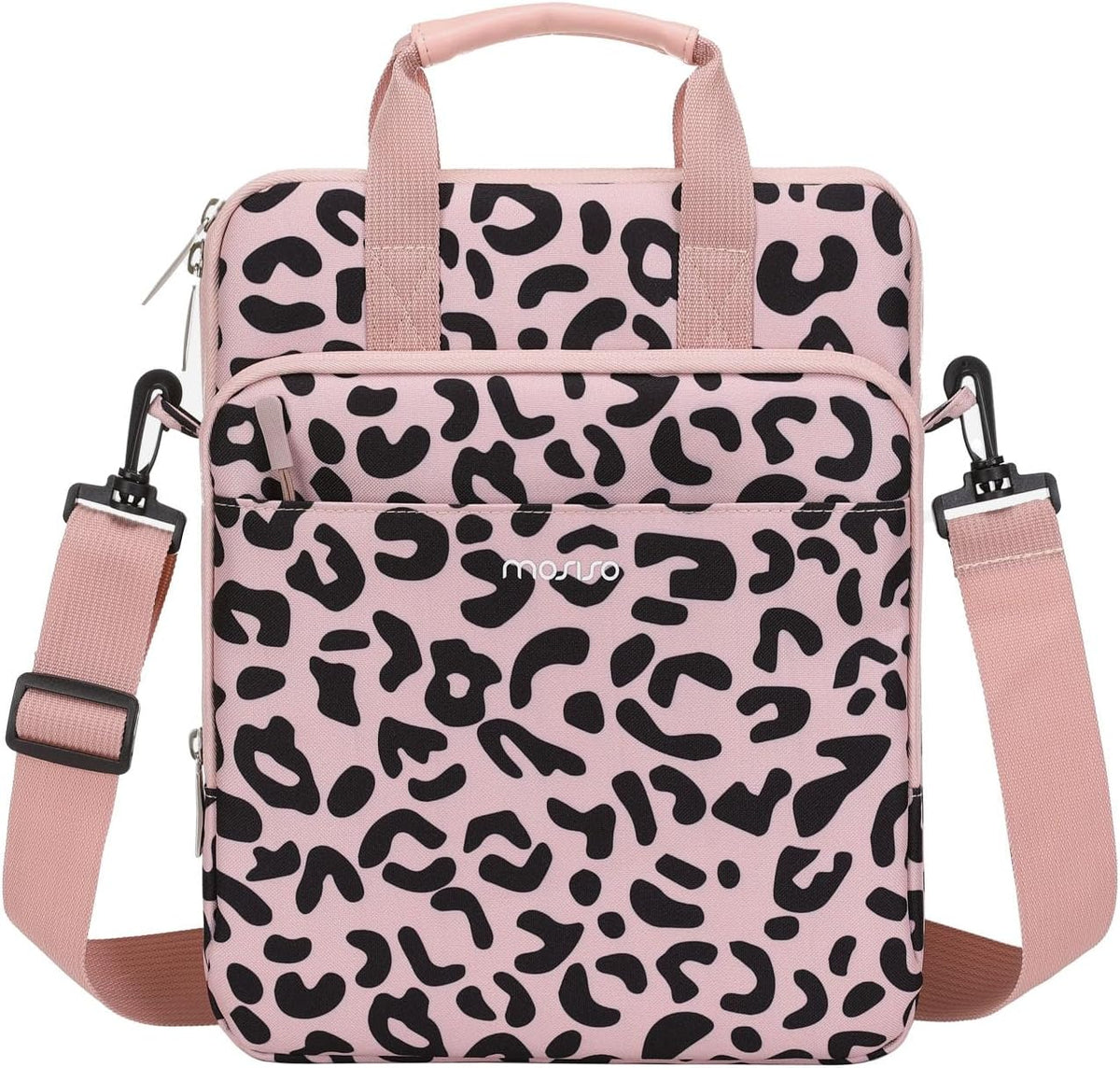 MOSISO Leopard Grain Tablet Shoulder Bag for 12.9 Inch iPad Pro, Air 13 & Galaxy Tab — 3 Pockets, Detachable Strap & Shockproof Fleece Lining