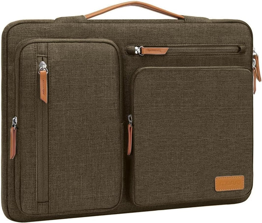MOSISO 360Shockproof Side Open Laptop Sleeve, 4 Zipper Pockets&Tuckable PU Handle, Luggage Strap Fits 13.3–17.3Inch MacBook Air/Pro & 2026 MacBook Neo