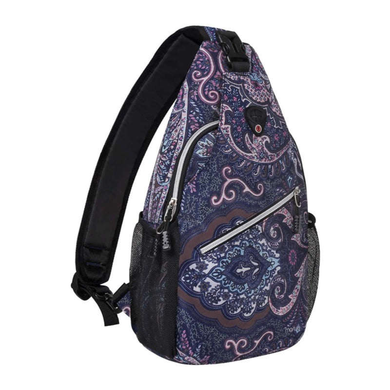 MOSISO Vintage Totem Pattern Water-Resistant Sling Backpack — Crossbody Chest Daypack with Anti-Theft Pocket for 11 Inch Tablet, Hiking & Travel