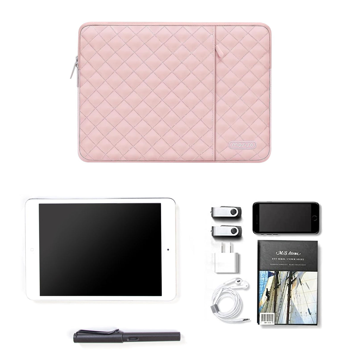 MOSISO Square Quilted Vertical 2-in-1 Tablet Sleeve 9-11 Inch — Front Access Pocket & Matching Mini Pouch for iPad Air/Pro, Galaxy Tab A9+/S9