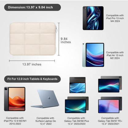 MOSISO Rectangle‑Quilted‑Puffy Tablet Sleeve,11‑Inch &12.9‑13‑Inch, Fits iPad with Magic‑Keyboard Folio