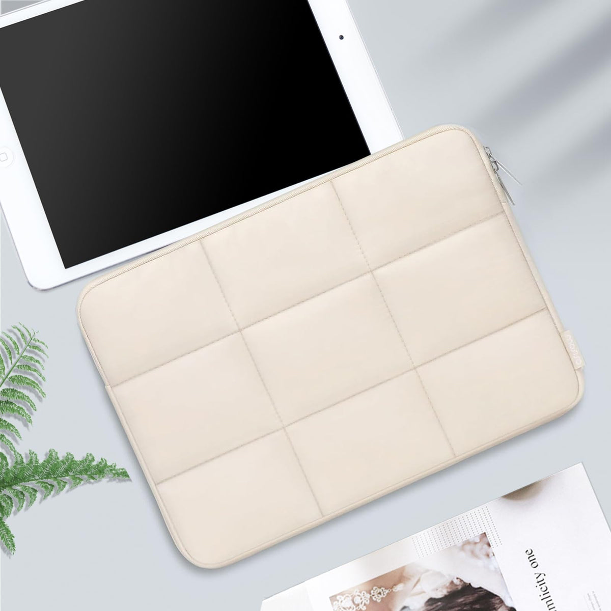 MOSISO Rectangle‑Quilted‑Puffy Tablet Sleeve,11‑Inch &12.9‑13‑Inch, Fits iPad with Magic‑Keyboard Folio