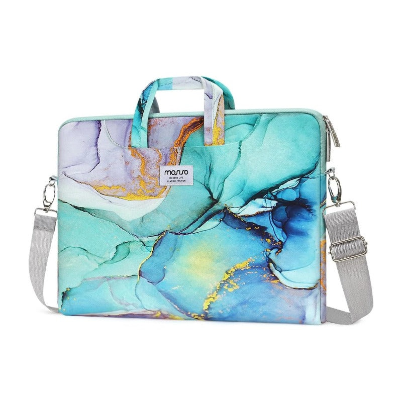 MOSISO Marble-Pattern Laptop Shoulder Bag for 13-Inch MacBook & Notebooks, Multi-Pocket, Tuck-Away Handles, Adjustable Shoulder Strap & Luggage Strap
