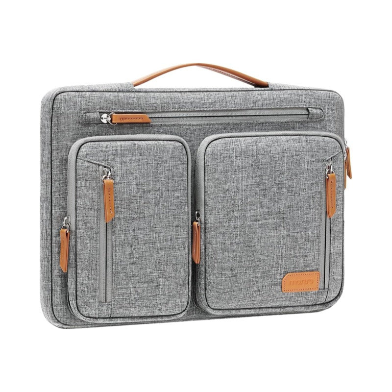 MOSISO 360Cushioned Laptop Case for 13‑15.6Inch Notebook, Multi‑Zipper‑Pocket Briefcase with Tuck‑Away Handle, Side‑Opening Zipper &Back Luggage Strap