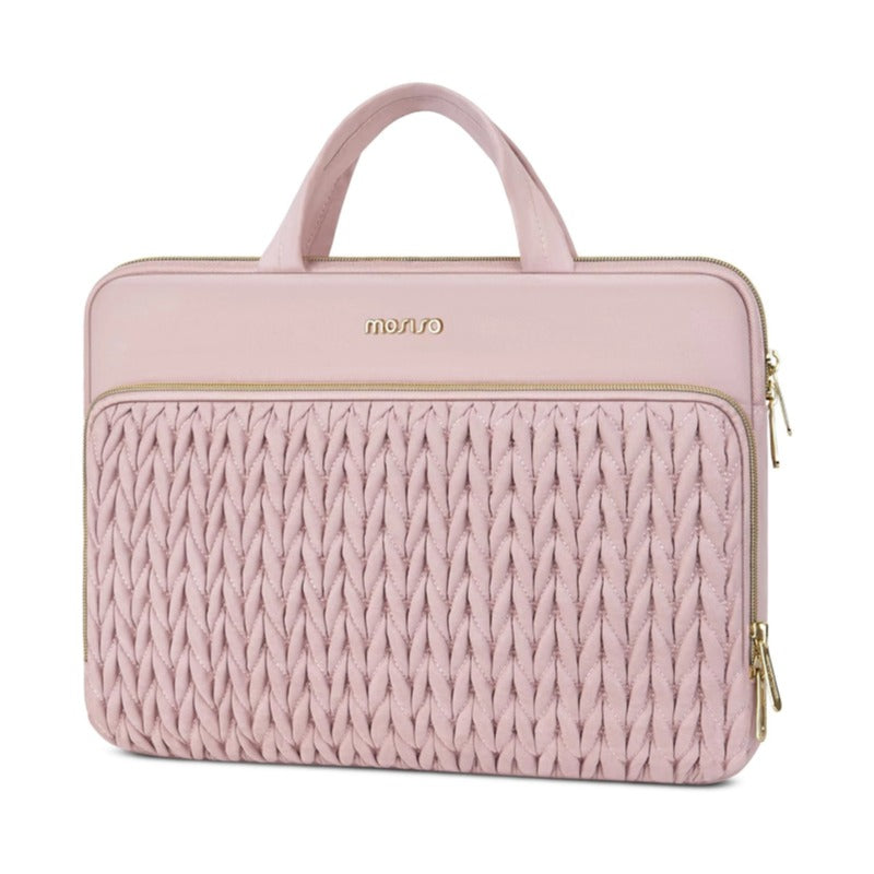 MOSISO Quilted Polyester 13.3-16 Inch Laptop Sleeve, Padded Protective Case with Front Pocket & Trolley Strap