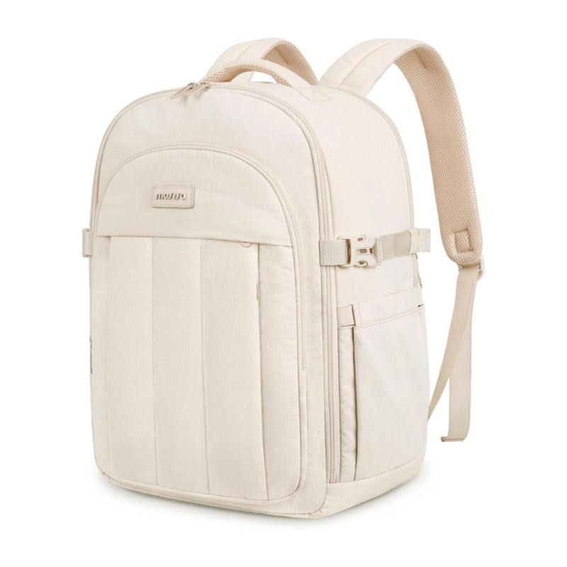MOSISO 30L Women Travel Carry‑On Backpack, 180‑Degree Opening, Shoe‑Compartment, 15.6‑Inch Laptop Sleeve with Luggage‑Strap for Travel Commute