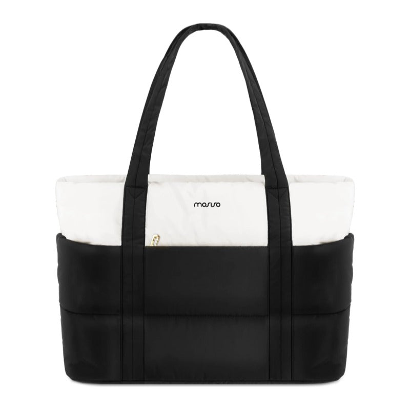 MOSISO Women Quilted‑Puffy‑Polyester 15‑16‑Inch Work‑Tote‑Bag,Multi‑Segment‑Pockets & Built‑In‑Rear‑Trolley‑Sleeve