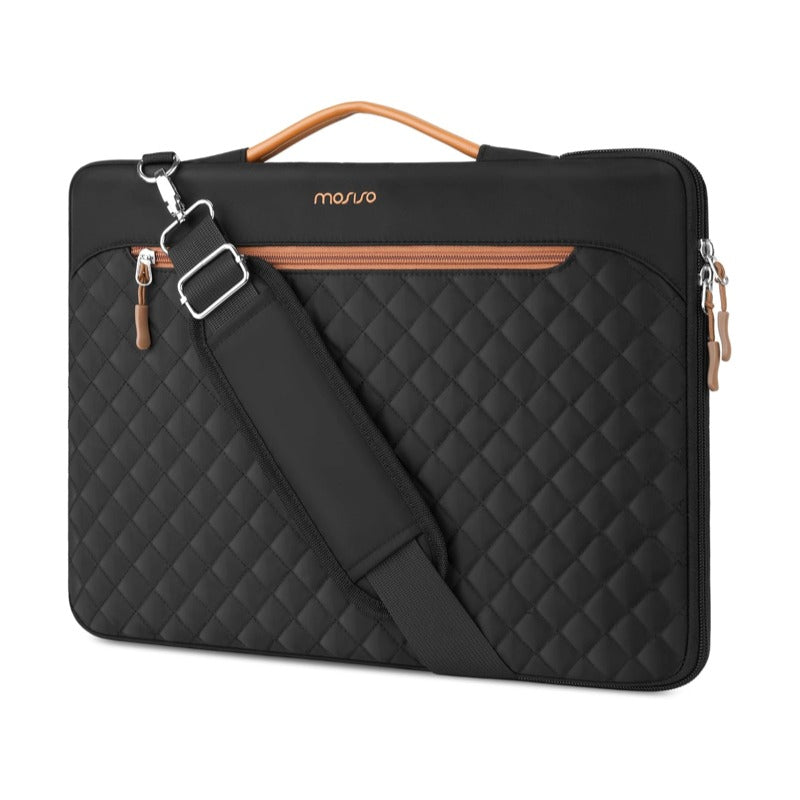 MOSISO 360‑Edge Reinforced Laptop Shoulder Bag,15‑16‑Inch,Removable‑Strap,Front‑Pockets & Rear Trolley‑Sleeve