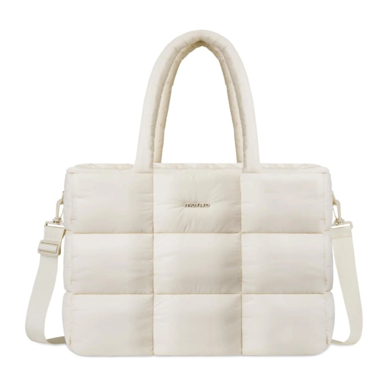 MOSISO Lightweight Puffy Quilted Women Laptop Tote Bag,15‑16‑Inch,Multi‑Pockets & Rear Trolley‑Sleeve