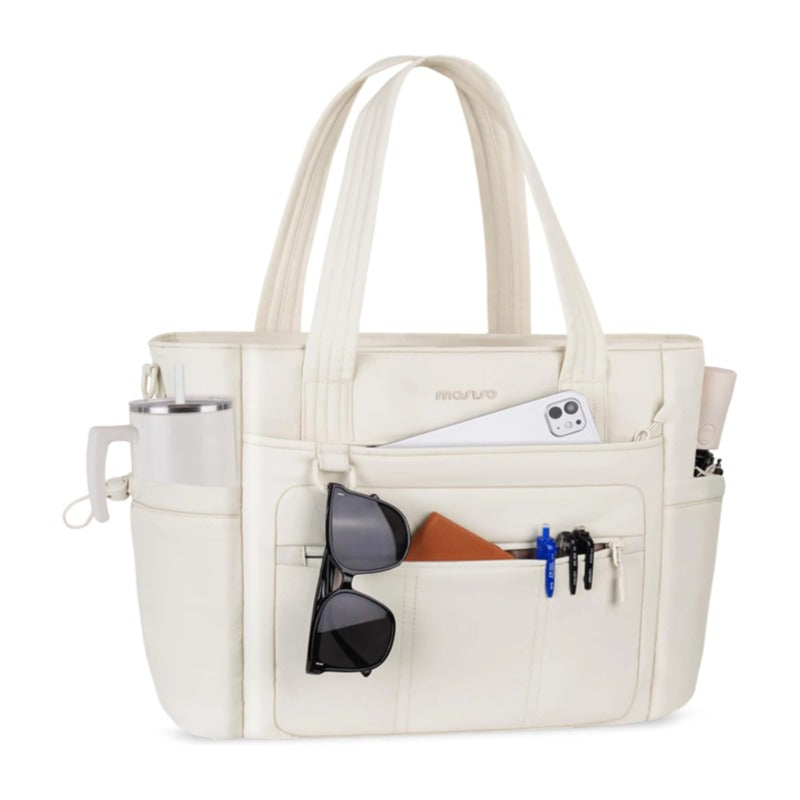 MOSISO Puffy Lightweight Women's Laptop Tote Bag, 15-16 Inch, Built-In Keyring, Side Pocket & Rear Trolley Sleeve