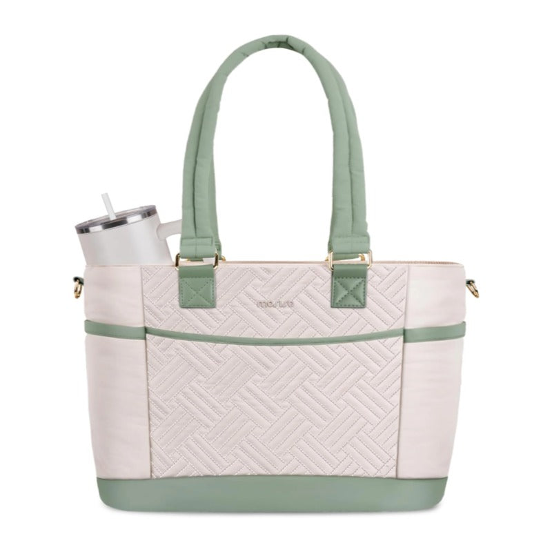 MOSISO Puffy Ultra‑Light Women Work Laptop Tote Bag, 15‑16‑Inch, built-in keyring, side pocket & rear trolley sleeve.