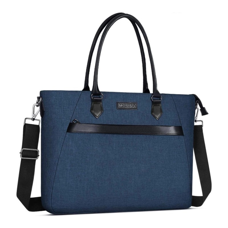 MOSISO Large-Capacity Laptop Tote Bag, 17-17.3-Inch, trapezoid front pocket, 3 compartments & removable adjustable shoulder strap.