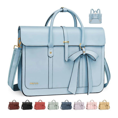 MOSISO Bowknot Convertible Women's PU Leather Laptop Bag – 4-in-1 Handbag, Backpack, Messenger & Briefcase, Fits 14/16/17.3" MacBook & PC Laptops