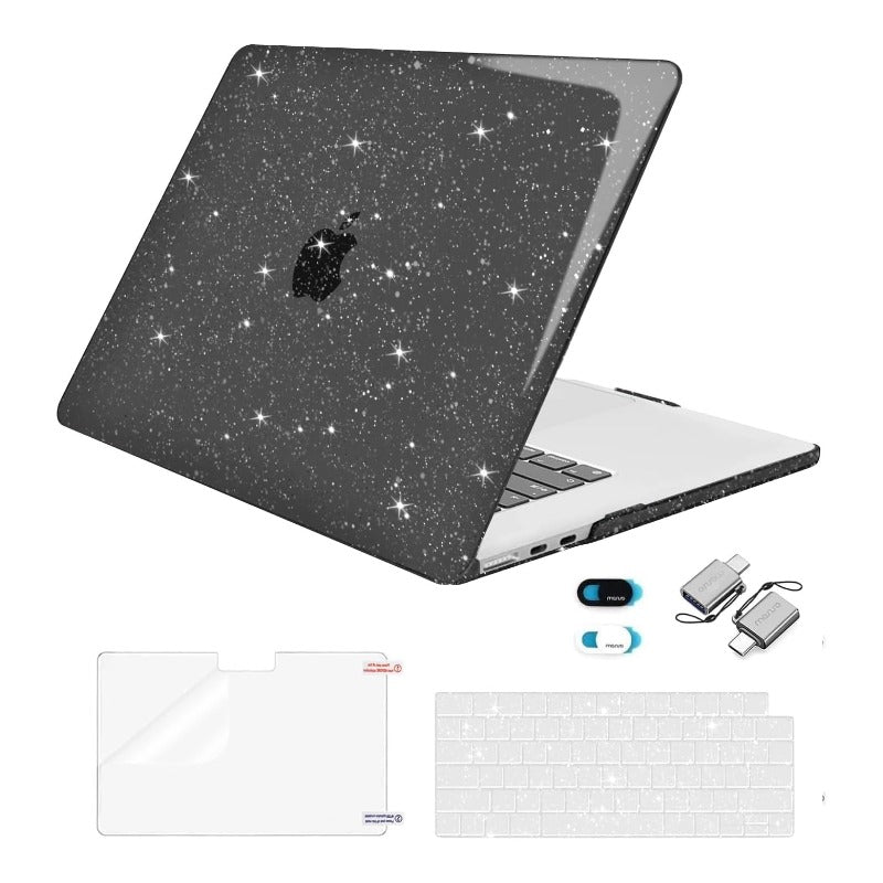 MOSISO Compatible with MacBook Air 15 inch Case M5-M2 2026-2023 A3448 A3241 A3114 A2941, Sparkly Glitter Plastic Hard Shell&Keyboard Cover&Screen Film&Webcam Cover&Type C