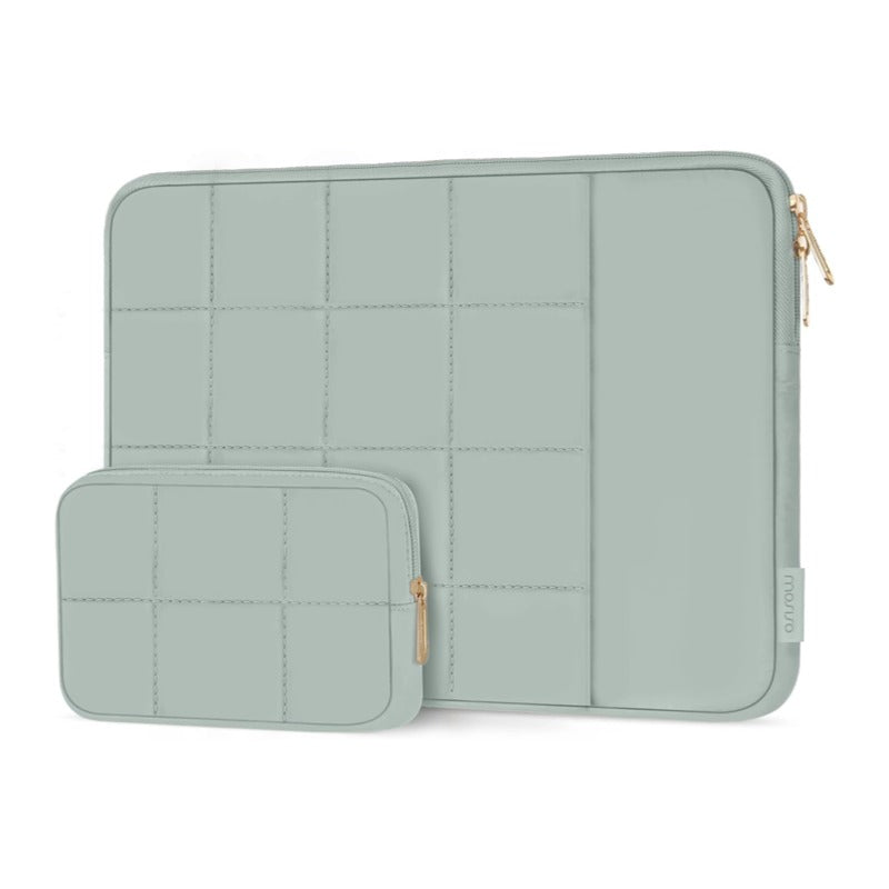 MOSISO Twelve Square Quilted Puffy Laptop Sleeve with Vertical Front Pocket & Matching Accessory Pouch, Fits 13–16 Inch MacBook HP Dell ASUS Notebook