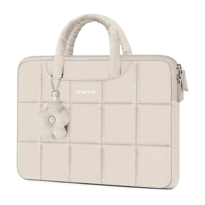 MOSISO Grid Quilted Puffy Laptop Sleeve with Padded Handle & Flower Charm, Shockproof Waterproof, Fits 13.3–16 Inch MacBook HP Dell ASUS Lenovo Notebook