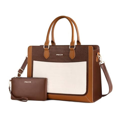 MOSISO Croc Embossed Color Block Waterproof Work Tote Set with Cosmetic Pouch, Multi-Pocket Laptop Tote Fits 15.6 Inch Laptops for Office Teacher College Women