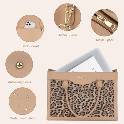 MOSISO Leopard Print Color Block Waterproof Work Tote Set with Cosmetic Pouch, Multi-Pocket Laptop Tote Fits 15.6 Inch Laptops for Office Teacher College Women