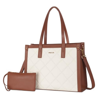 MOSISO Laptop Tote Bag, 15.6 inch PU Leather Women Rhombus Quilted Handbag & Clutch Purse, Waterproof Computer Bag Work Briefcase for Business Office