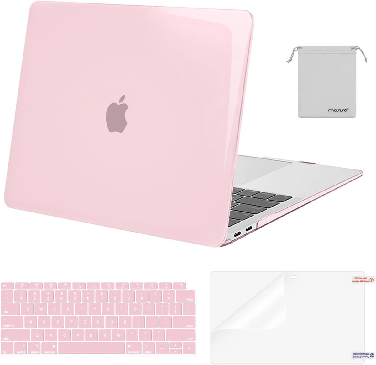 MOSISO Compatible with MacBook Air 13 inch Case M1 2018-2021 A2337 A2179 A1932, Protective Hard Shell & Keyboard Cover & Screen Film & Pouch