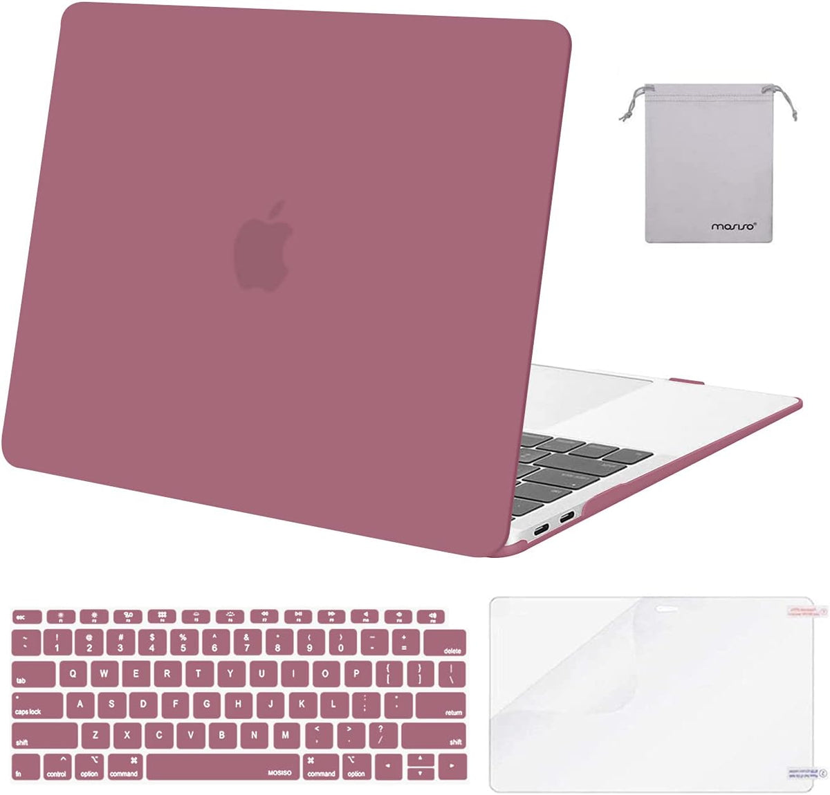 MOSISO Compatible with MacBook Air 13 inch Case M1 2018-2021 A2337 A2179 A1932, Protective Hard Shell & Keyboard Cover & Screen Film & Pouch