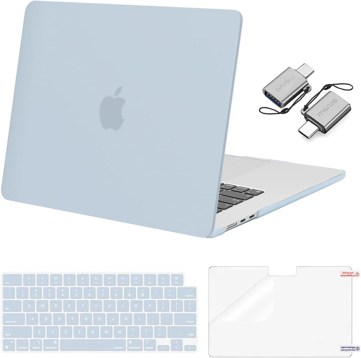 MOSISO Compatible with MacBook Air 15 inch Case M5-M2 2026-2023 A3448 A3241 A3114 A2941, Hard Shell&Keyboard Cover&Screen Film&Type C, Great for Study Travel Work