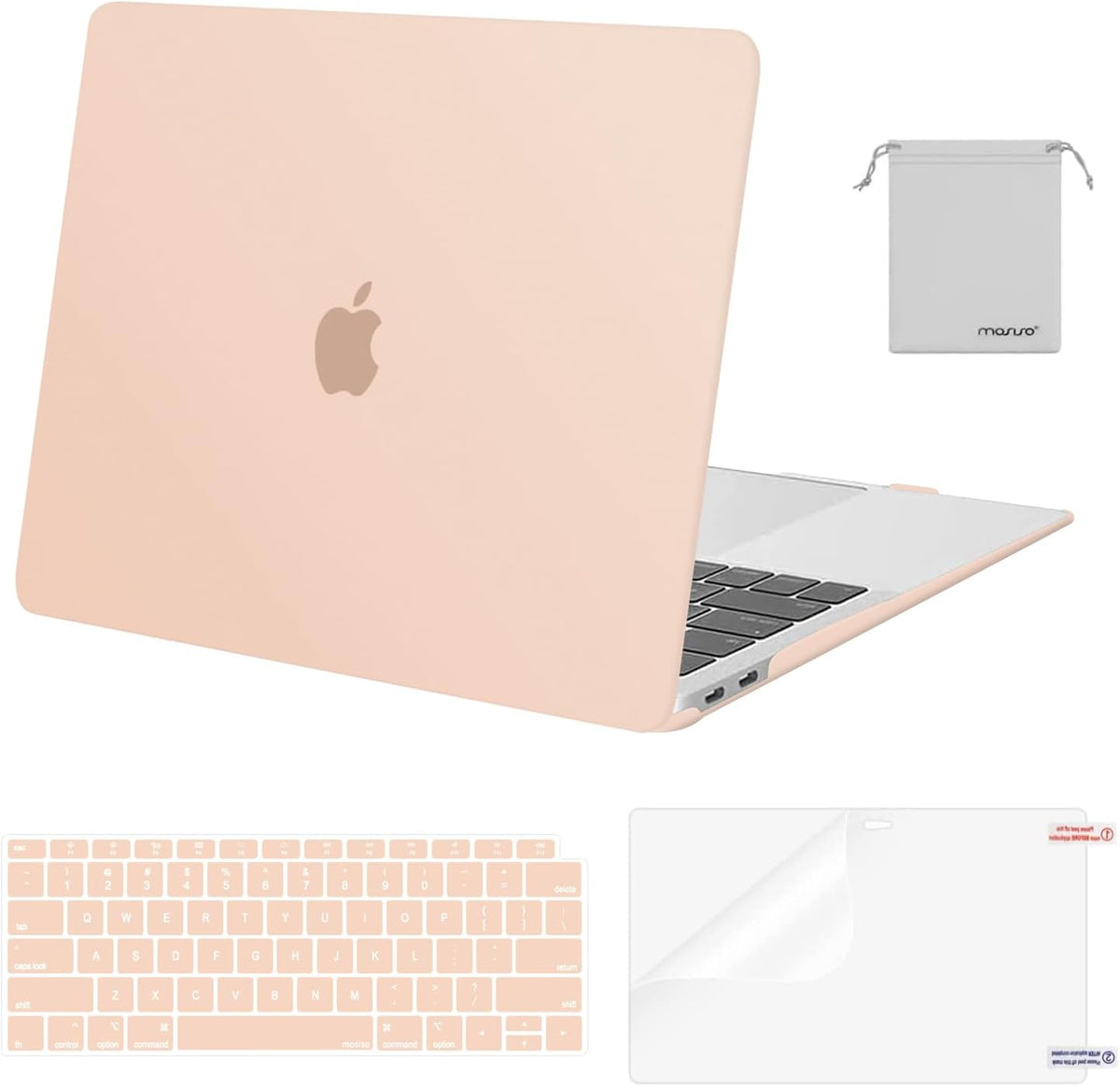MOSISO Compatible with MacBook Air 13 inch Case M1 2018-2021 A2337 A2179 A1932, Protective Hard Shell & Keyboard Cover & Screen Film & Pouch