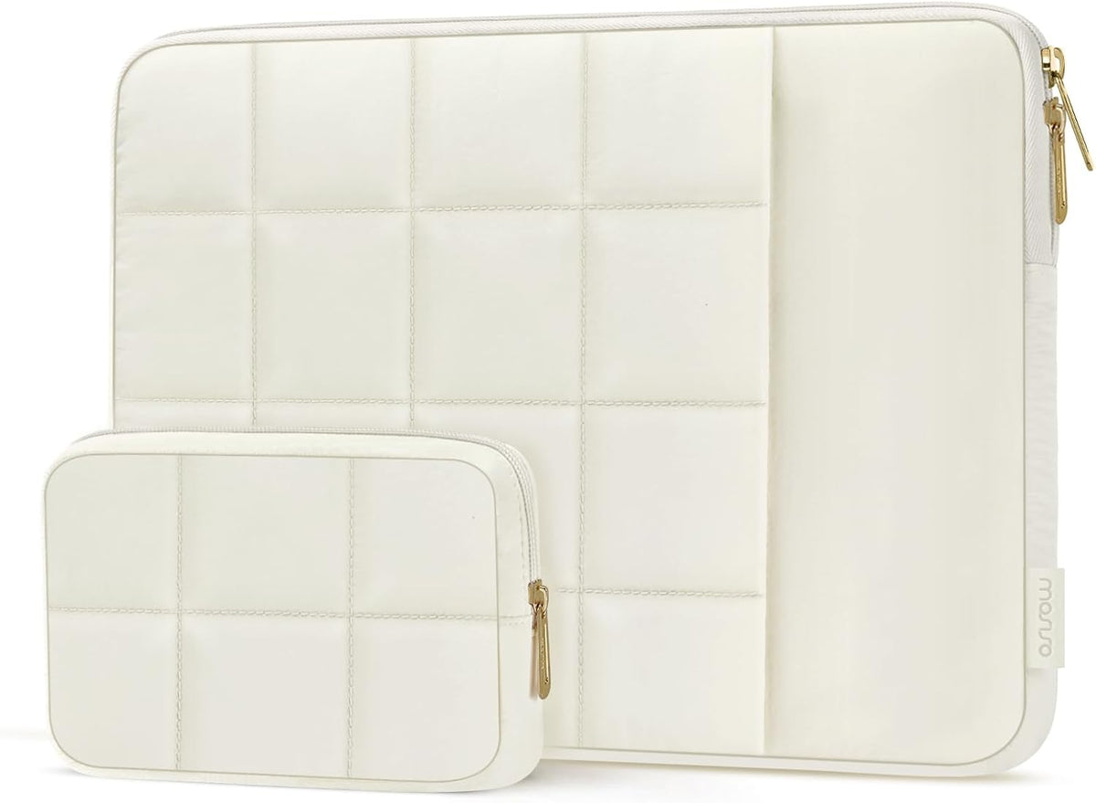 MOSISO Twelve Square Quilted Puffy Laptop Sleeve with Vertical Front Pocket & Matching Accessory Pouch, Fits 13–16 Inch MacBook HP Dell ASUS Notebook