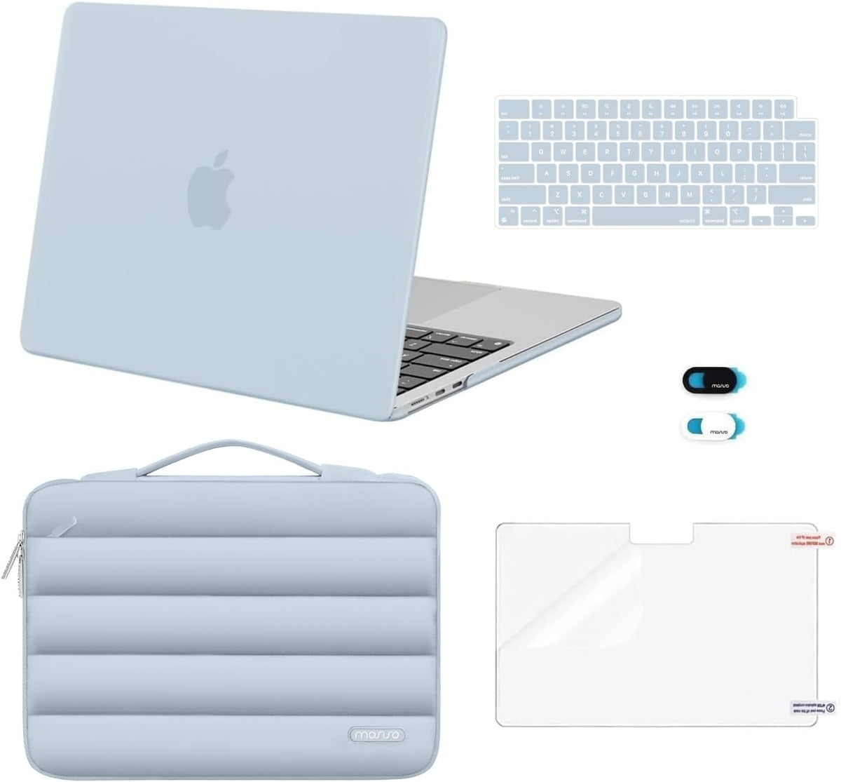 MOSISO Compatible with MacBook Air 13 inch Case M2-M5 2022-2026 A3449 A3240 A3113 A2681, 5 in 1 Protective Kit: Hard Case, Puffy Bag, Keyboard Cover, Webcam Cover & Screen Film