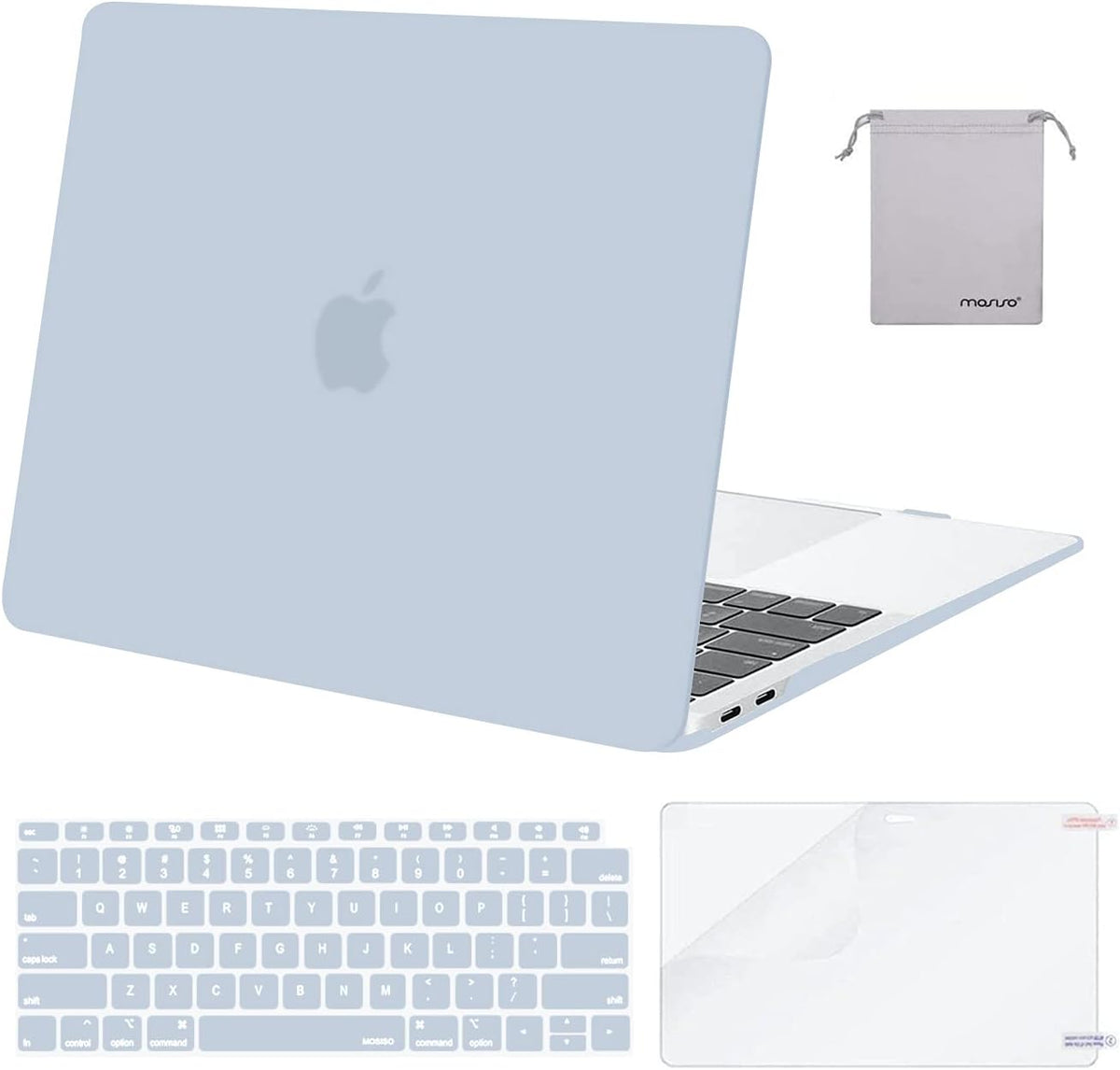 MOSISO Compatible with MacBook Air 13 inch Case M1 2018-2021 A2337 A2179 A1932, Protective Hard Shell & Keyboard Cover & Screen Film & Pouch