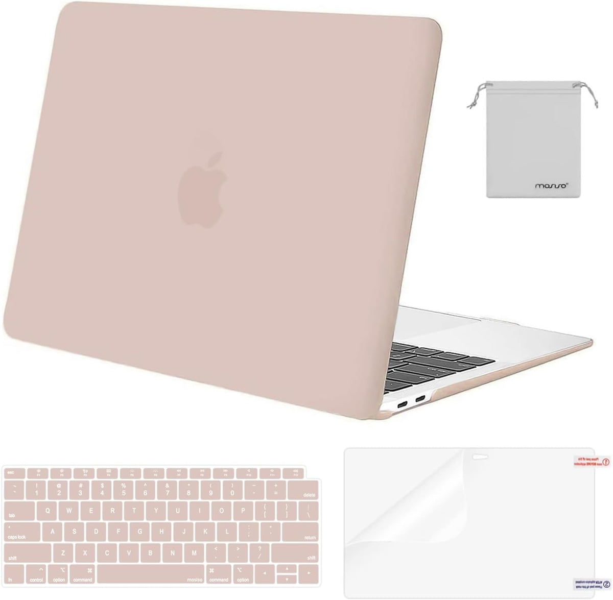 MOSISO Compatible with MacBook Air 13 inch Case M1 2018-2021 A2337 A2179 A1932, Protective Hard Shell & Keyboard Cover & Screen Film & Pouch