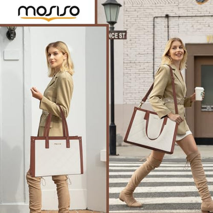 MOSISO Laptop Tote Bag, 15.6 inch PU Leather Women Rhombus Quilted Handbag & Clutch Purse, Waterproof Computer Bag Work Briefcase for Business Office