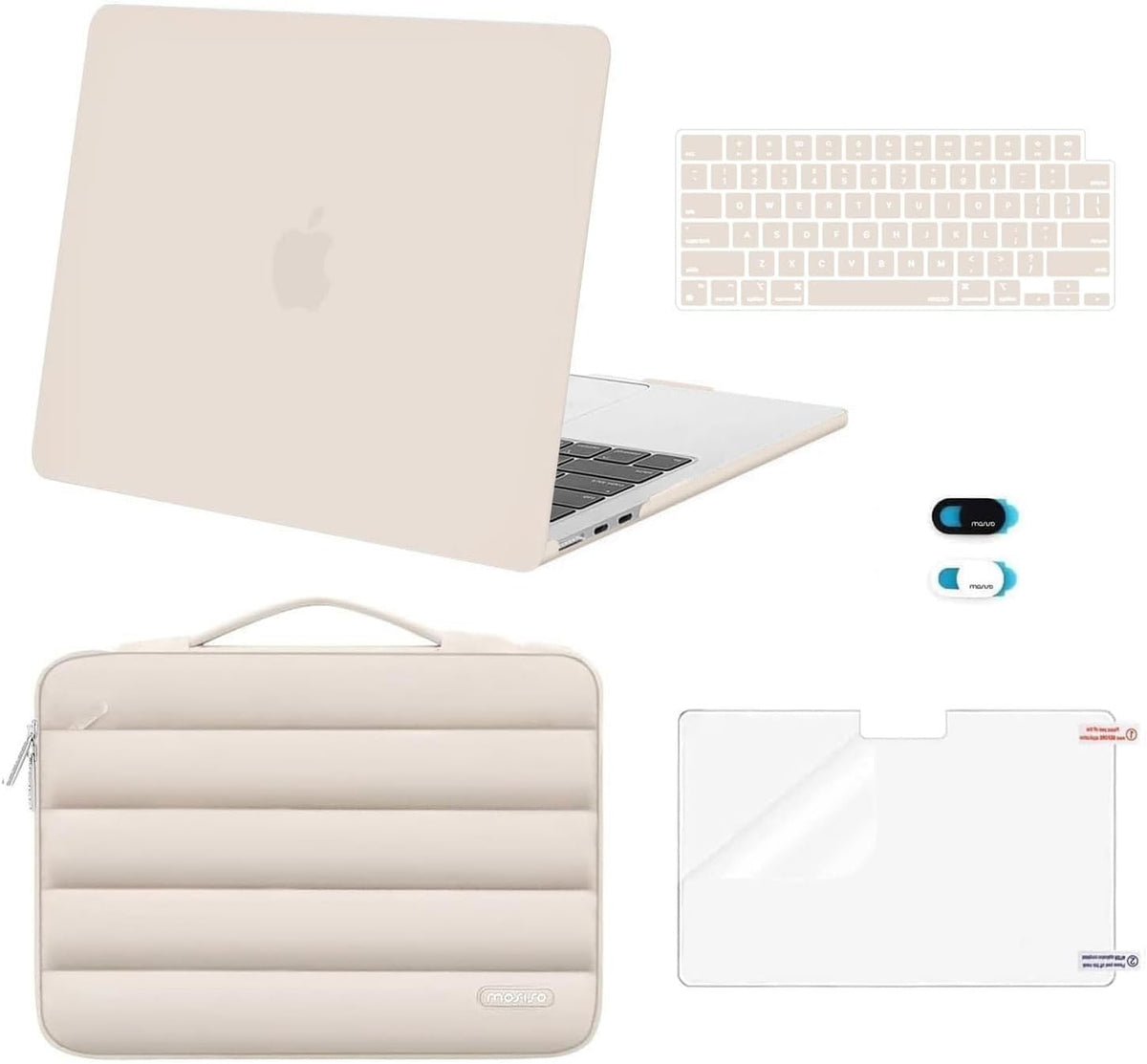 MOSISO Compatible with MacBook Air 13 inch Case M2-M5 2022-2026 A3449 A3240 A3113 A2681, 5 in 1 Protective Kit: Hard Case, Puffy Bag, Keyboard Cover, Webcam Cover & Screen Film
