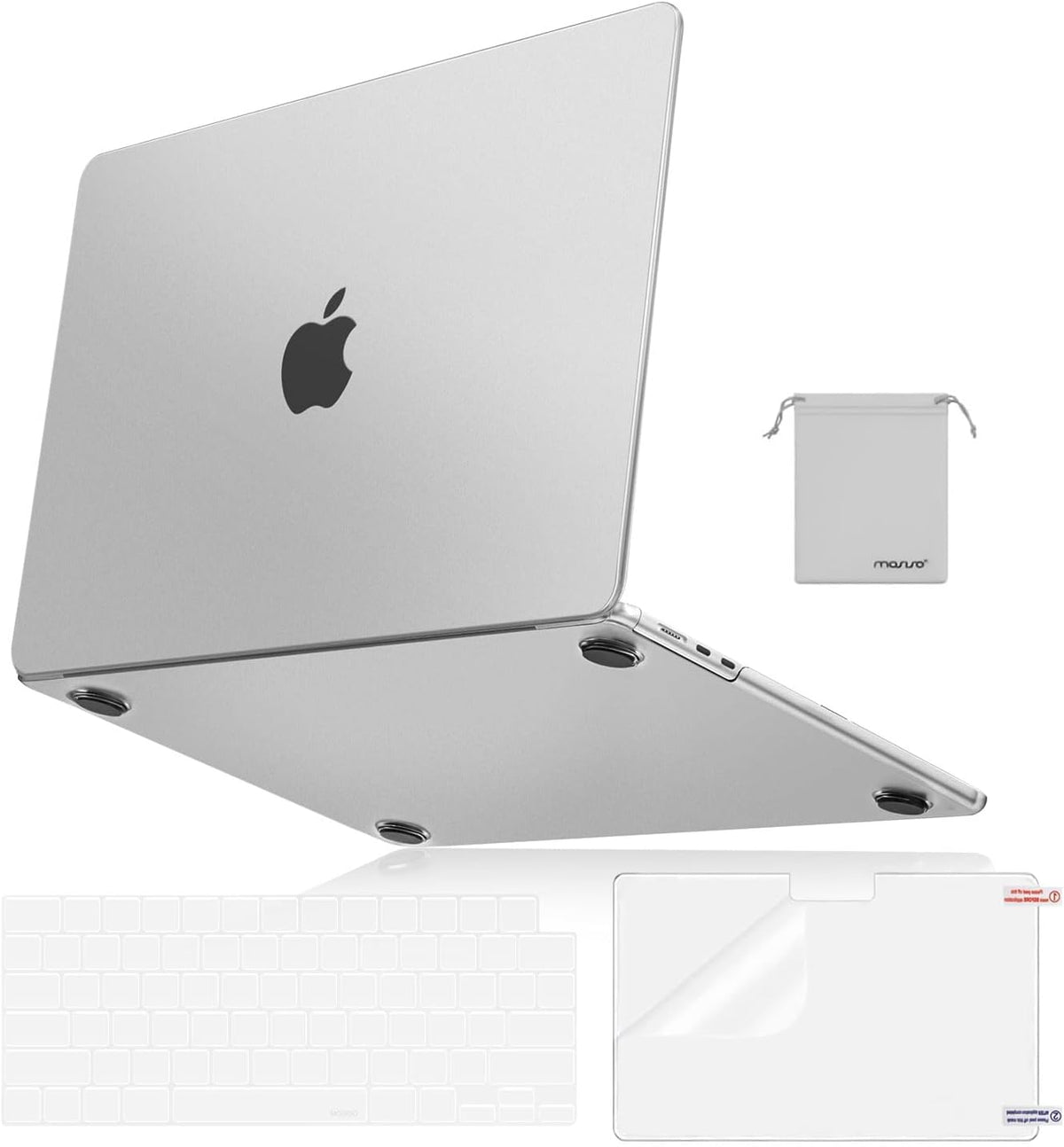 MOSISO Matte Anti-Fingerprint 4-in-1 Hard Shell Kit for MacBook Air 15 Inch M2-M5 — A3448/A3241/A3114/A2941, with Keyboard Cover, Screen Film & Storage Pouch