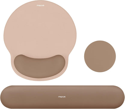 MOSISO Wrist Rest Support for Mouse Pad&Keyboard Set, Circle Curved Ergonomic Mousepad&Coaster Non-Slip Base Home/Office Pain Relief&Easy Typing Pad with Soft Cloth&Silicone Lining