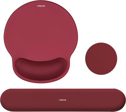 MOSISO Wrist Rest Support for Mouse Pad&Keyboard Set, Circle Curved Ergonomic Mousepad&Coaster Non-Slip Base Home/Office Pain Relief&Easy Typing Pad with Soft Cloth&Silicone Lining