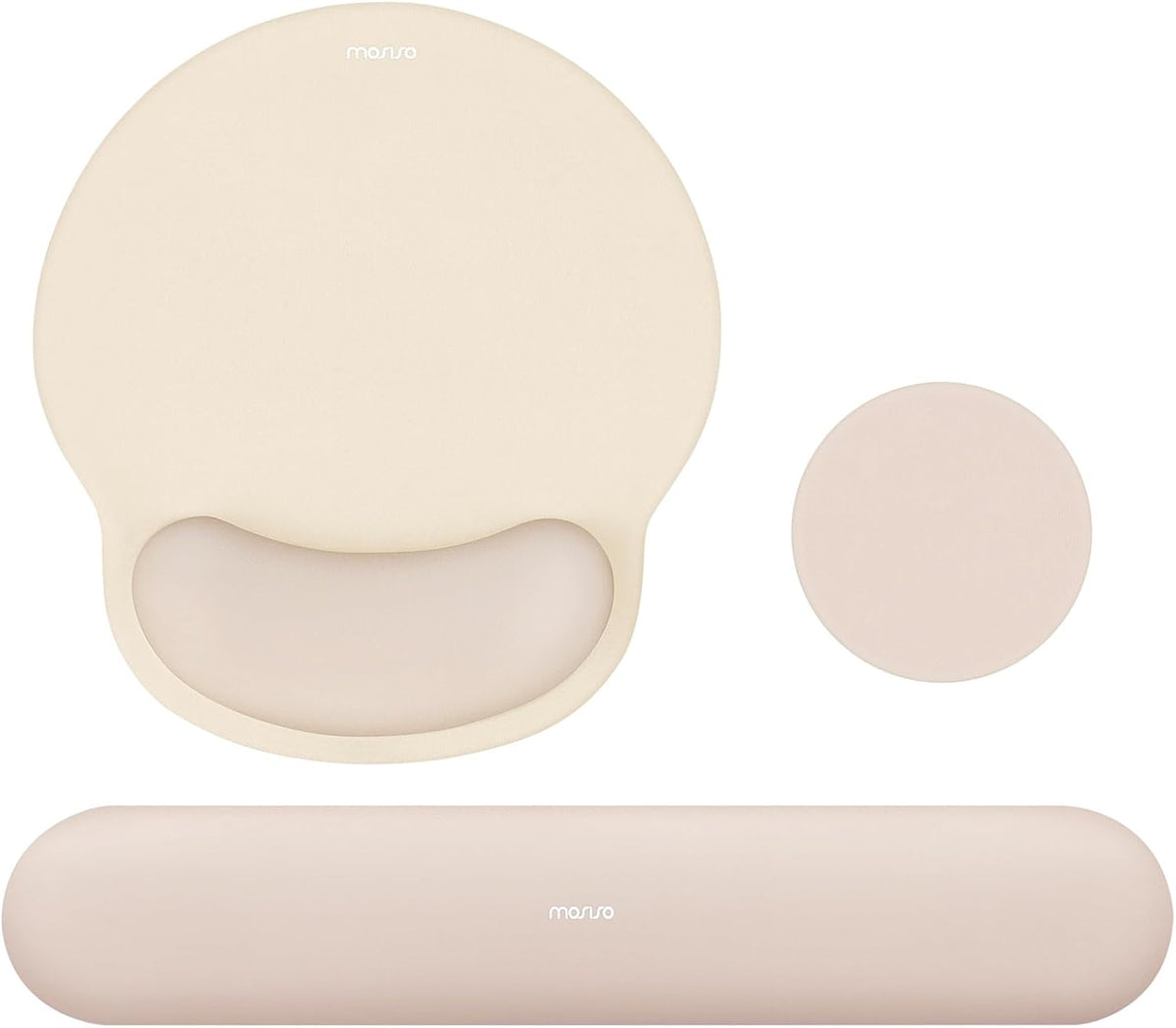 MOSISO Wrist Rest Support for Mouse Pad&Keyboard Set, Circle Curved Ergonomic Mousepad&Coaster Non-Slip Base Home/Office Pain Relief&Easy Typing Pad with Soft Cloth&Silicone Lining