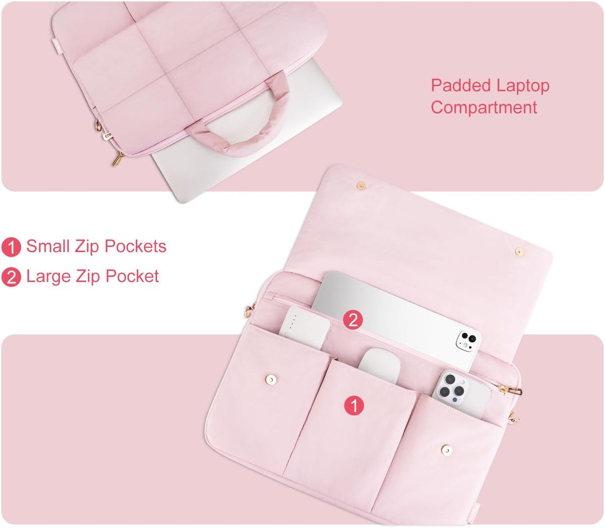 MOSISO Women's Puffy Quilted 15.6 Inch Laptop Shoulder Bag — 4 Front Pockets, Removable Strap, Rear Trolley Sleeve & Padded Laptop Compartment