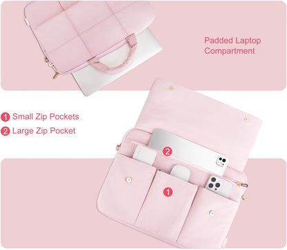 MOSISO Women's Puffy Quilted 15.6 Inch Laptop Shoulder Bag — 4 Front Pockets, Removable Strap, Rear Trolley Sleeve & Padded Laptop Compartment