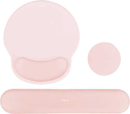 MOSISO Wrist Rest Support for Mouse Pad&Keyboard Set, Circle Curved Ergonomic Mousepad&Coaster Non-Slip Base Home/Office Pain Relief&Easy Typing Pad with Soft Cloth&Silicone Lining