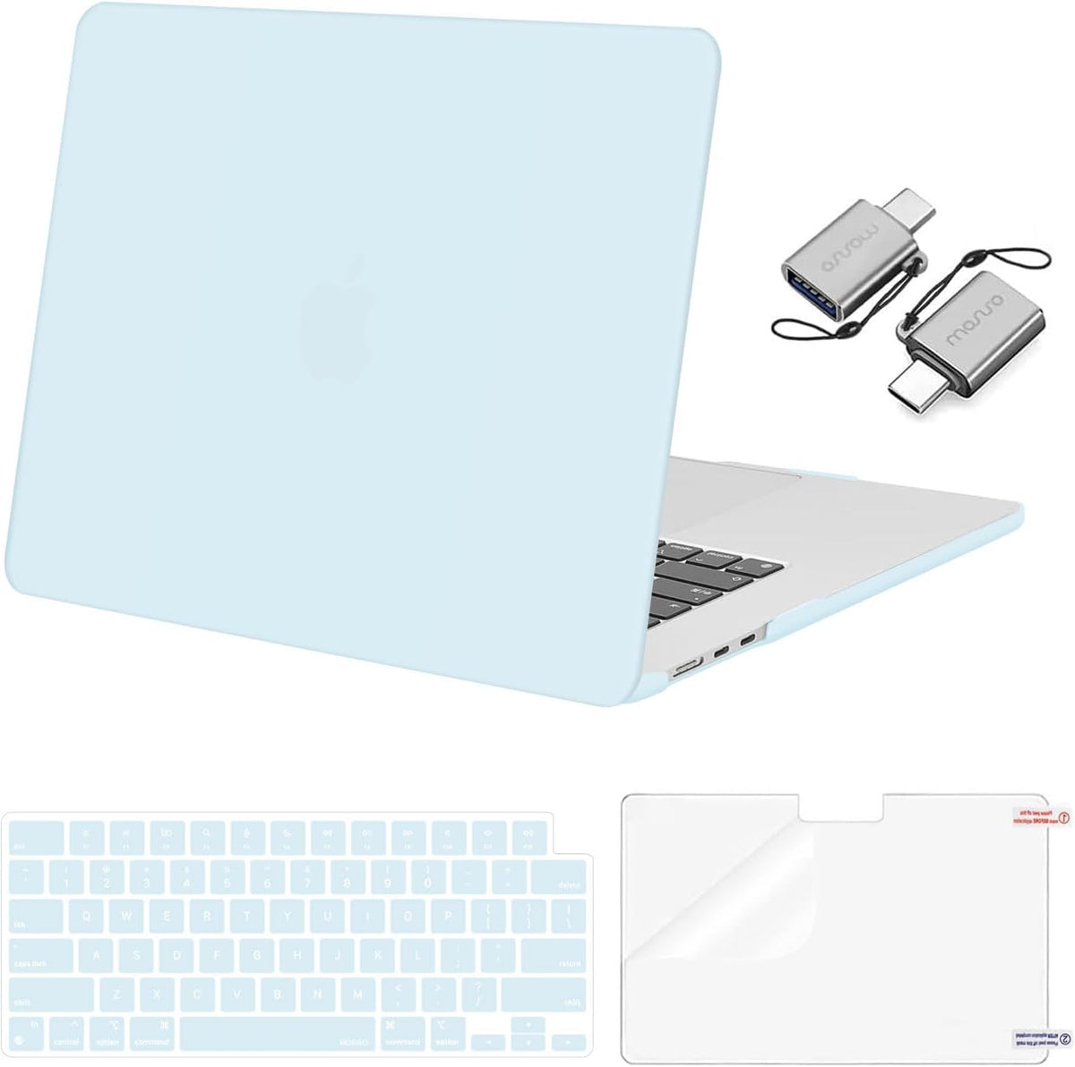 MOSISO Compatible with MacBook Air 15 inch Case M5-M2 2026-2023 A3448 A3241 A3114 A2941, Hard Shell&Keyboard Cover&Screen Film&Type C, Great for Study Travel Work